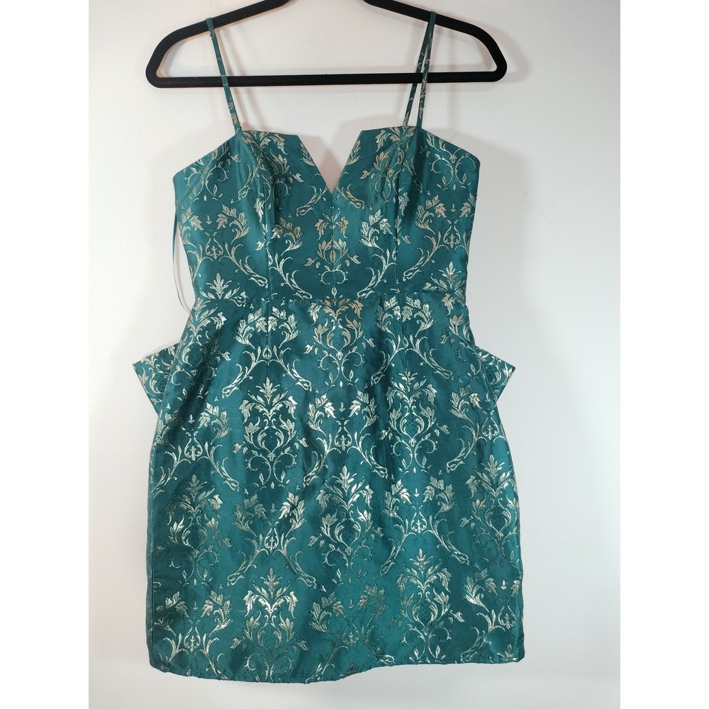 Altar'd State Margolis Teal Gold Damask Brocade Big Bow Mini Dress XS NWT